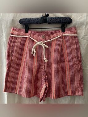 J. Jill Love Linen - Striped Pleated Shorts with Rope Belt (8 - Regular) NWT